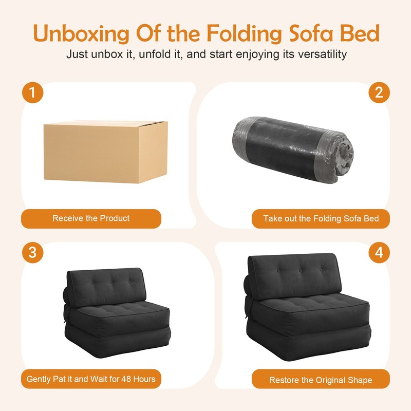 Single Folding Sofa Bed, Convertible Sleeper Chair Bed Couches w/ Dual-Pillow gallery