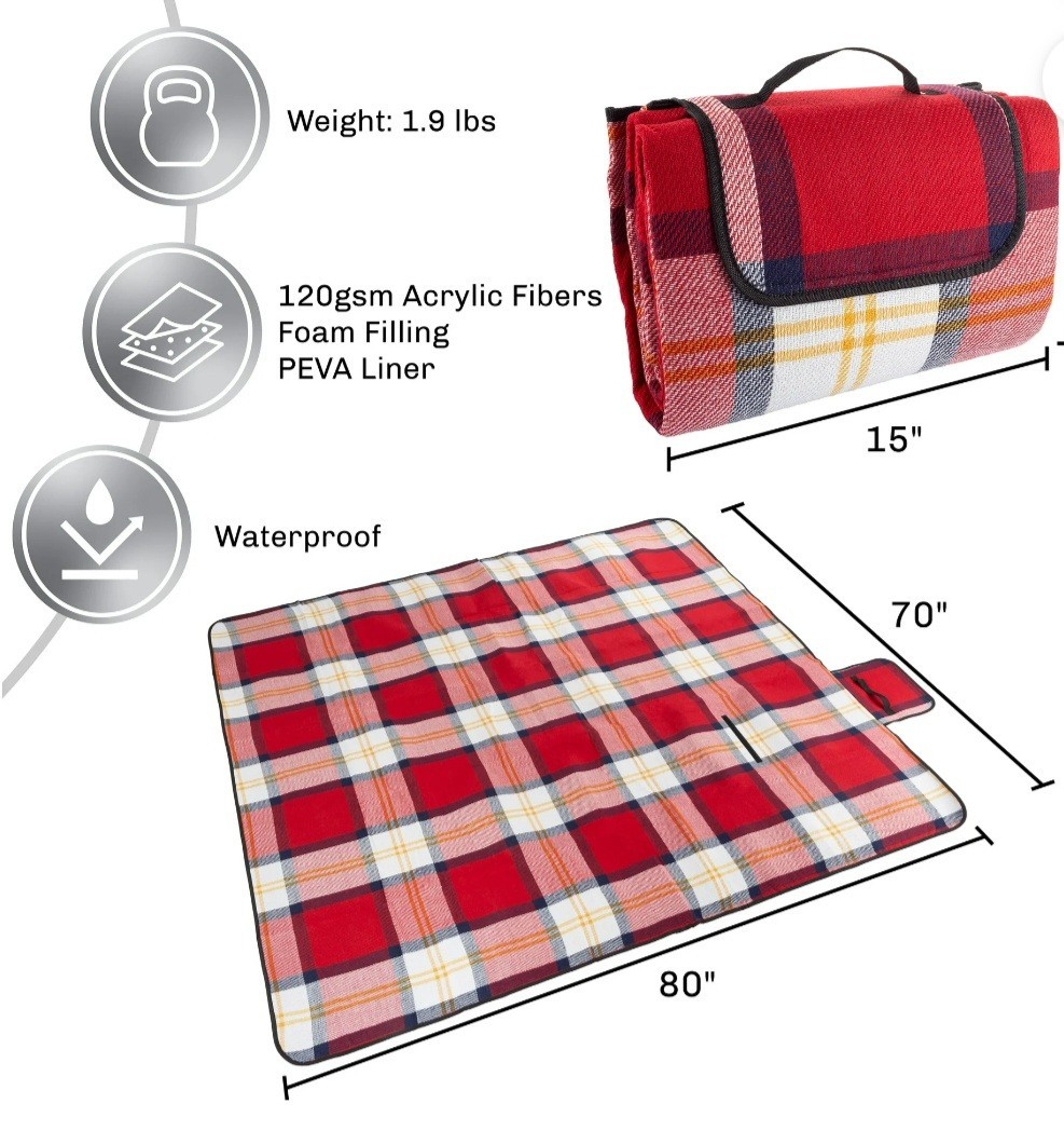 WakemanOutdoor Picnic Blanket- Oversized Beach Mat with Foam Padding-Waterproof gallery