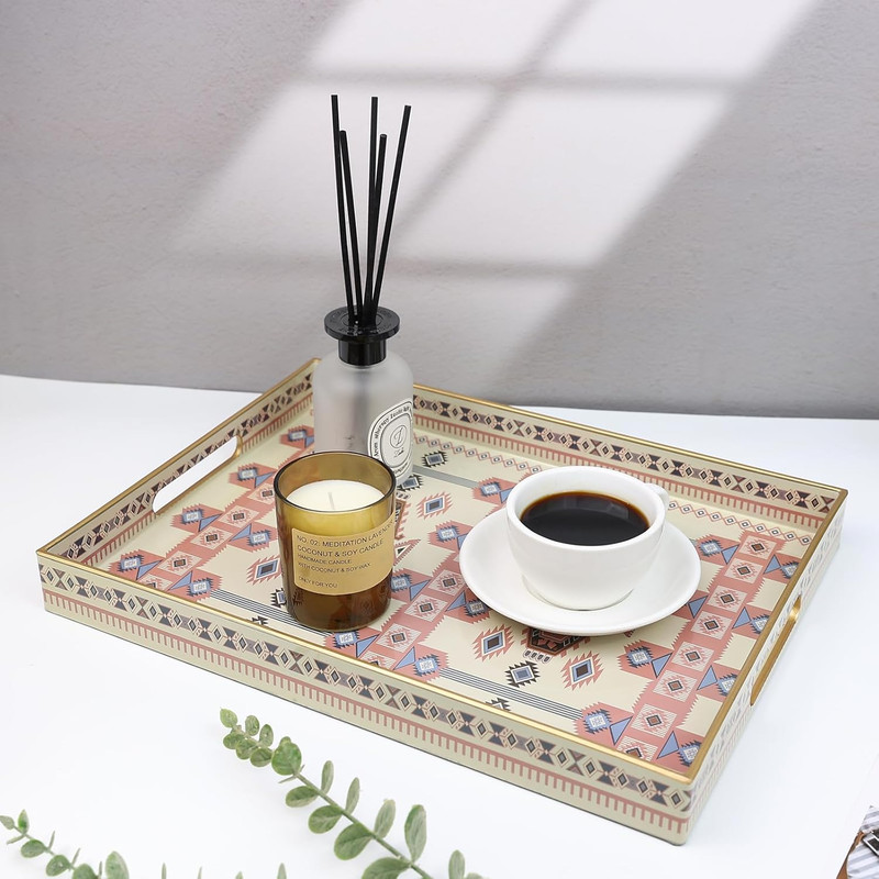 Serving Tray with Handles, Plastic Decorative Tray for Coffee Table, Living Room gallery
