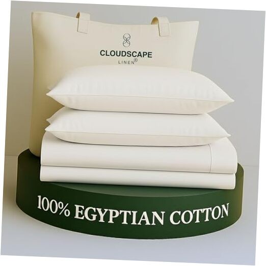 Cloud Scape Linen Engineered Dual-Ply Egyptian Cotton Size Sheet Set King White gallery