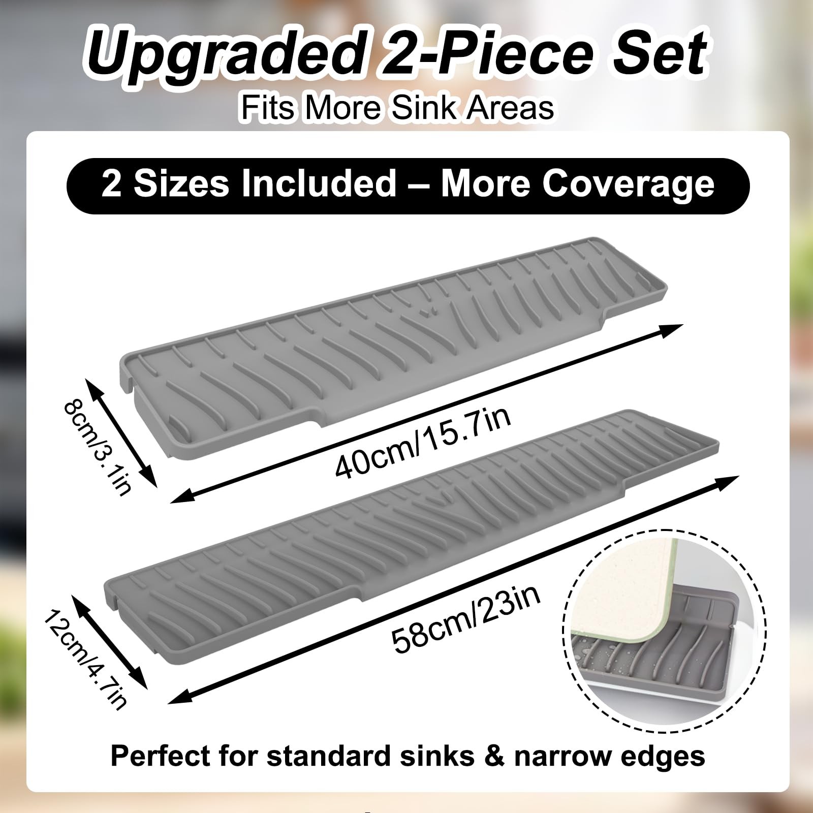 2-Piece Sink Splash Guard – Upgraded Silicone Draining Mats, Faucet Draining ... gallery