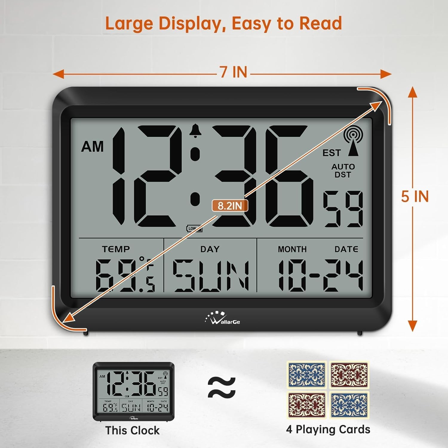 Atomic Digital Wall Clock Battery Operated, Self-Setting, Large Display with Tem gallery