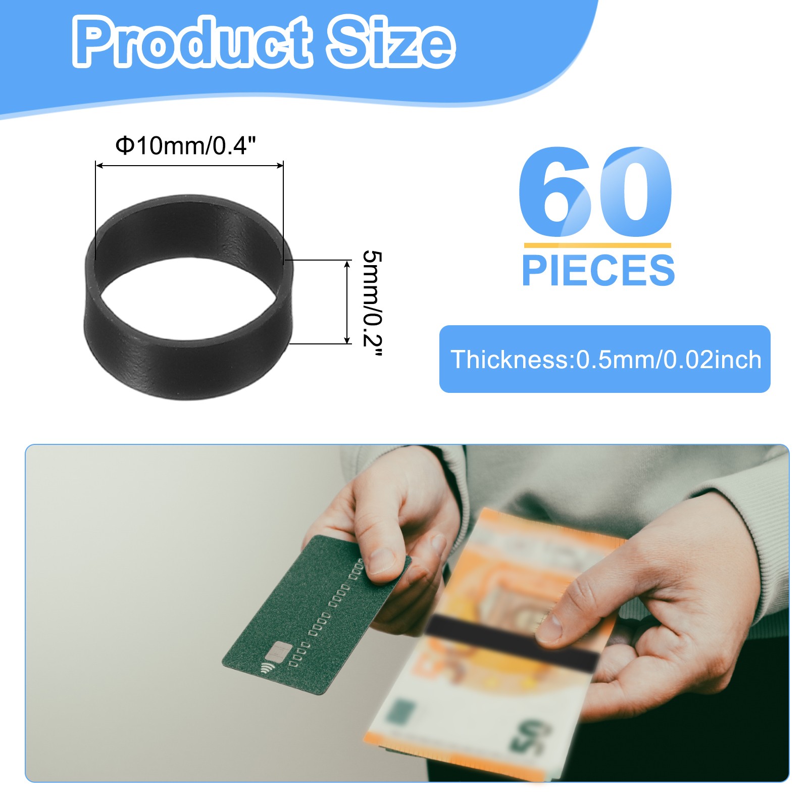 60Pcs Silicone Rubber Bands,10mm/0.4" Rubber Bands Rings Cable Ties, Black gallery