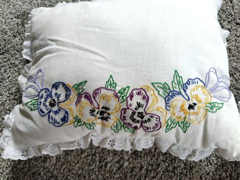 2 Vintage Embroidered Small Pillow Flowers 11" x 12" Mid Century Cottage Core gallery