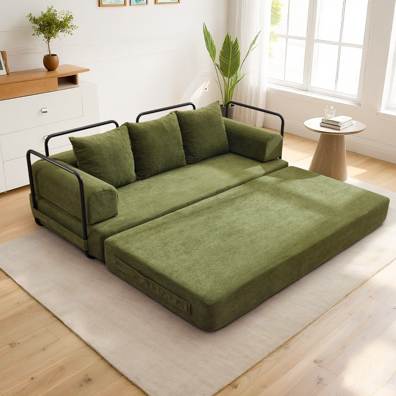 Chenille Convertible Sleeper Sofa Bed with Removable Pillows for Living Room gallery