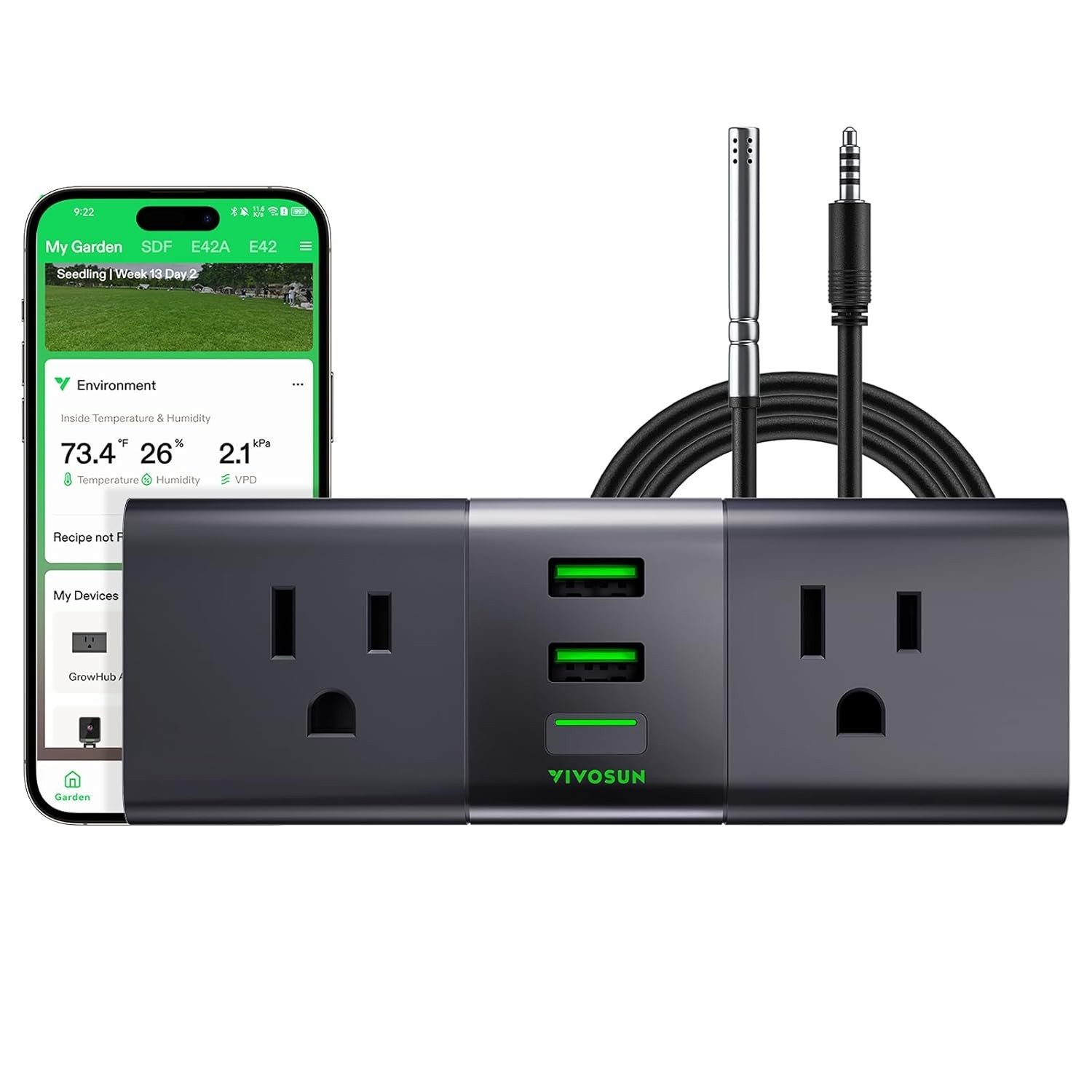 VIVOSUN GrowHub Outlet Controller A22 w/ T&H Sensor Probe WiFi-Controller gallery