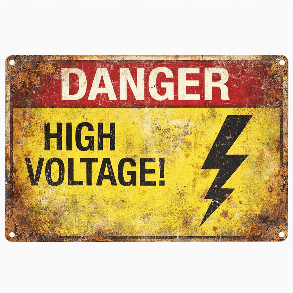 2D DANGER HIGH VOLTAGE Rusty Metal Sign Lightning Bolt gallery