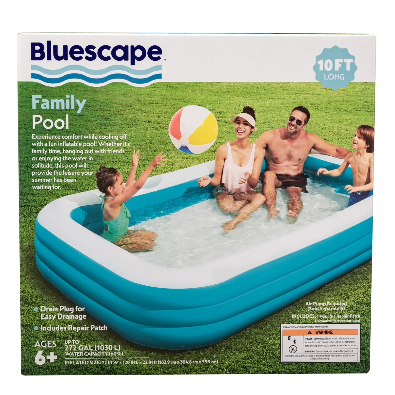 Bluescape 10ft Rectangular Family Inflatable Swimming Pool for Ages 6 and Up gallery