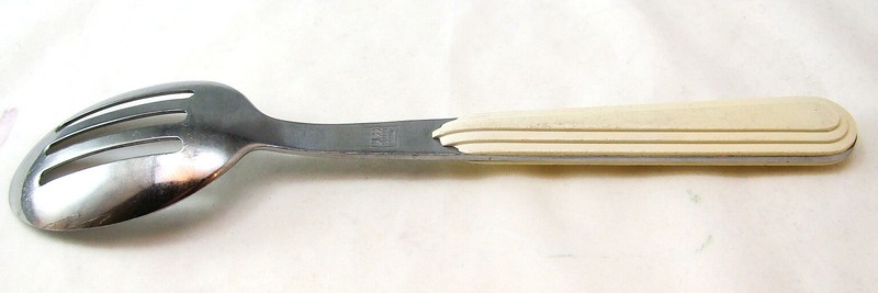 Unknown Maker Stainless Steel & Plastic JAZZ CREAM Pierced Table Serving Spoon gallery