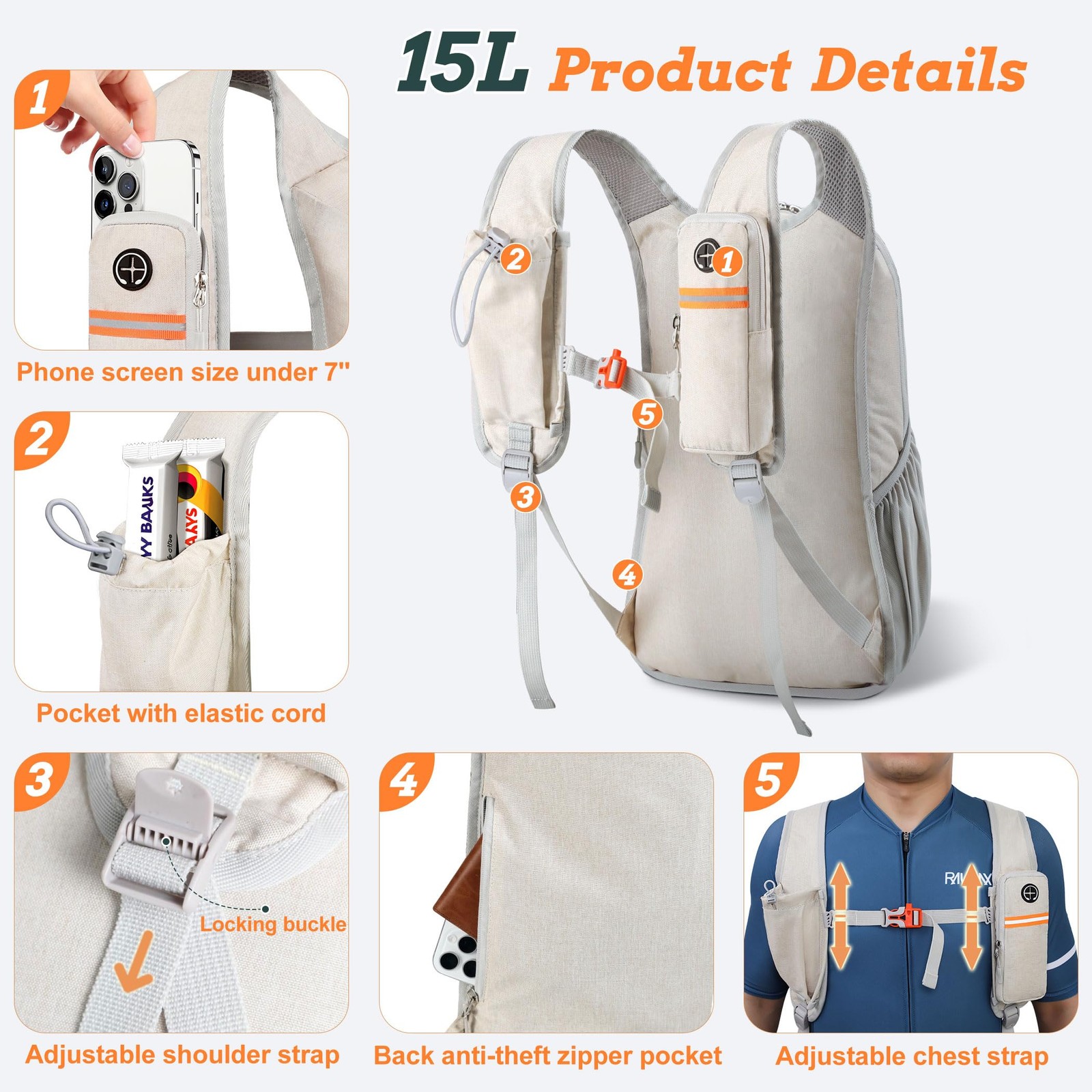 15L Small Hiking Backpack for Men Foldable Packable Back Pack Ultralight Hiki... 2