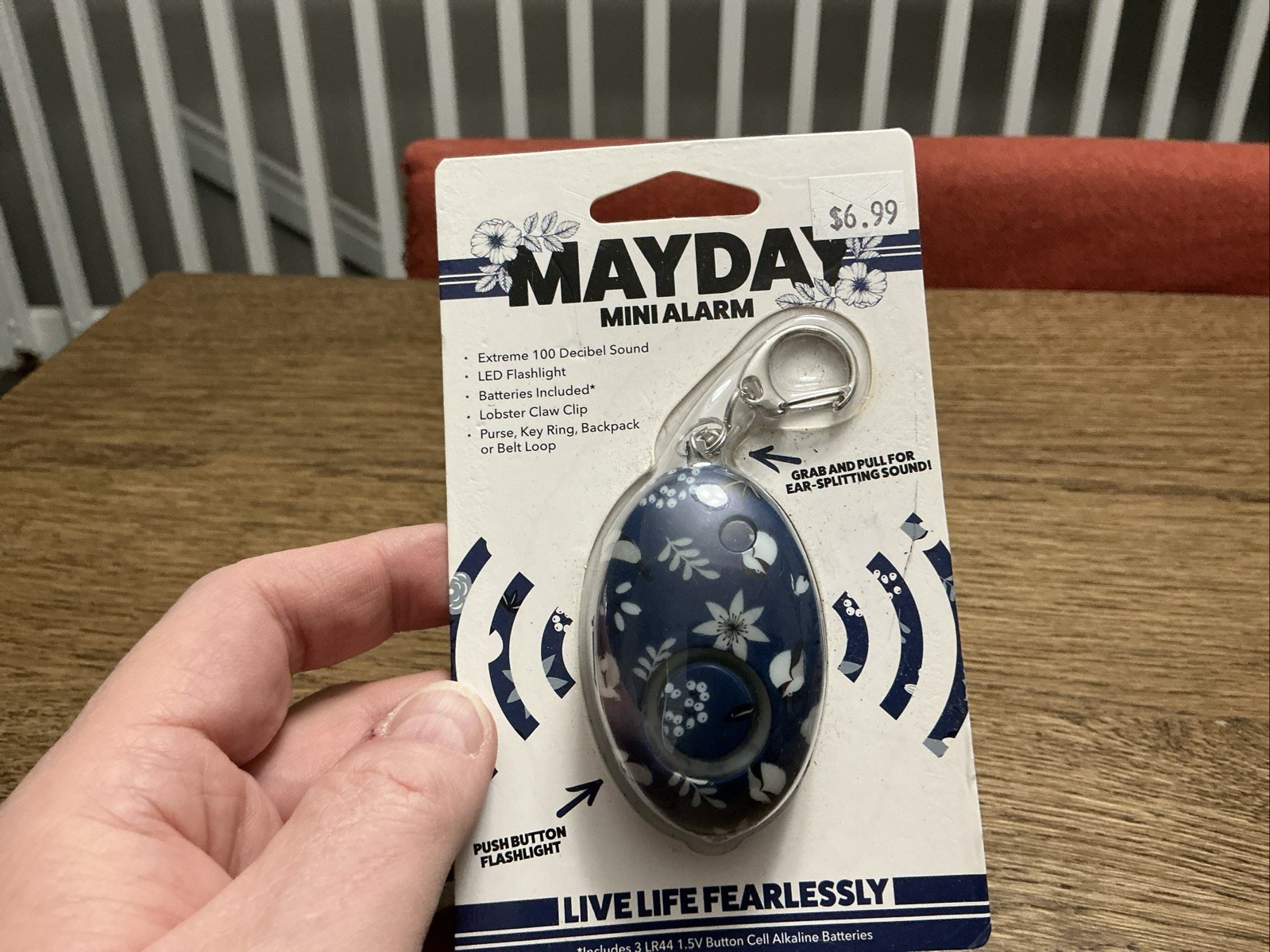 MAYDAY Mini Self Defense Alarm on a Keychain, 100 dB, Floral Blue, NEW gallery