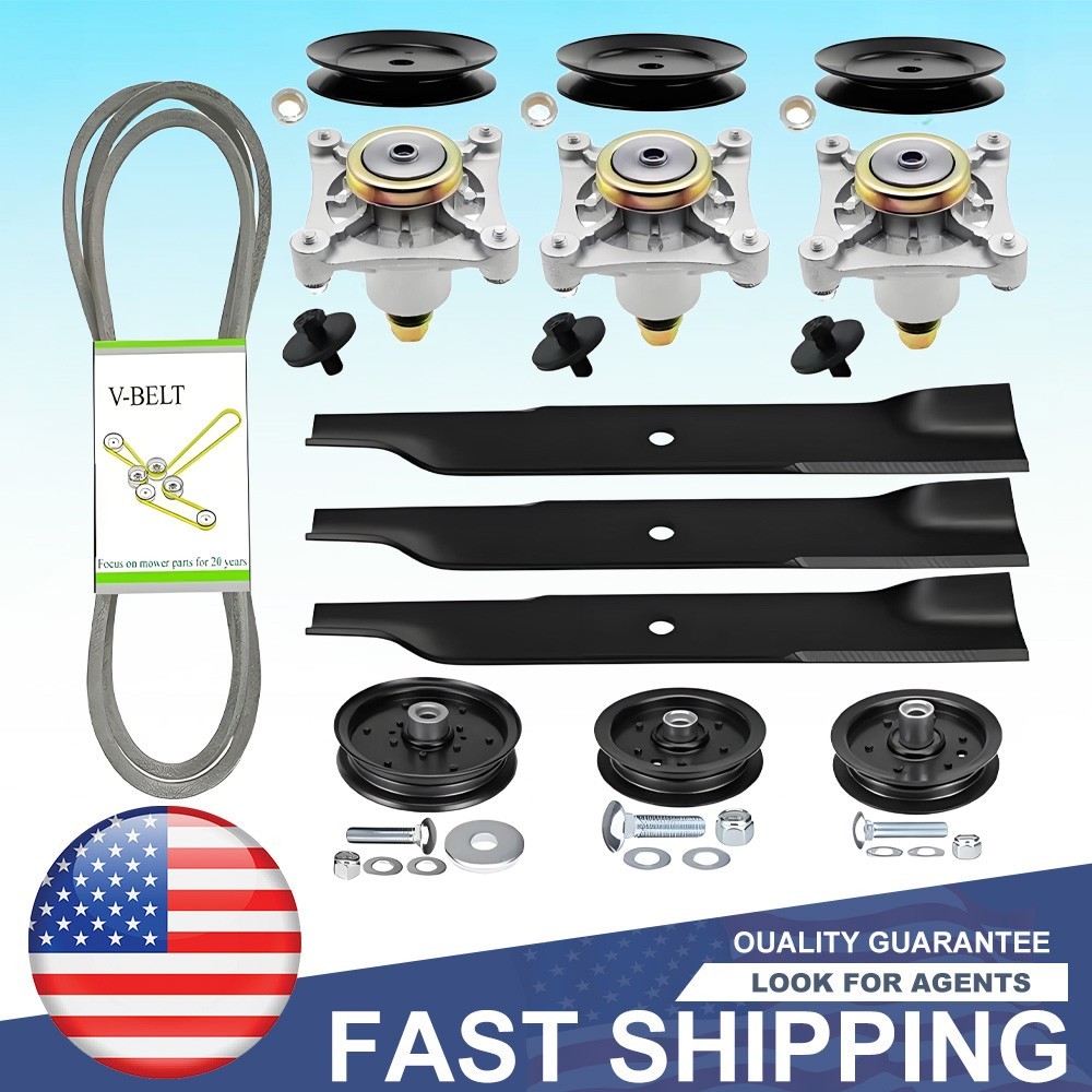For Hustler Raptor 52" New Ultimate Deck Rebuild Kit, Spindles, Pulleys, Blades gallery