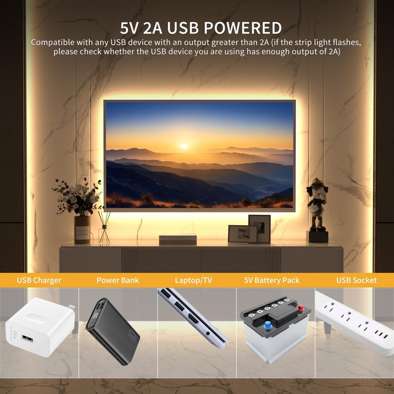 5V USB CCT Tunable COB LED Strip Lights 6.56ft/2m,1280LEDs 1200lm 2700K-6500K... gallery