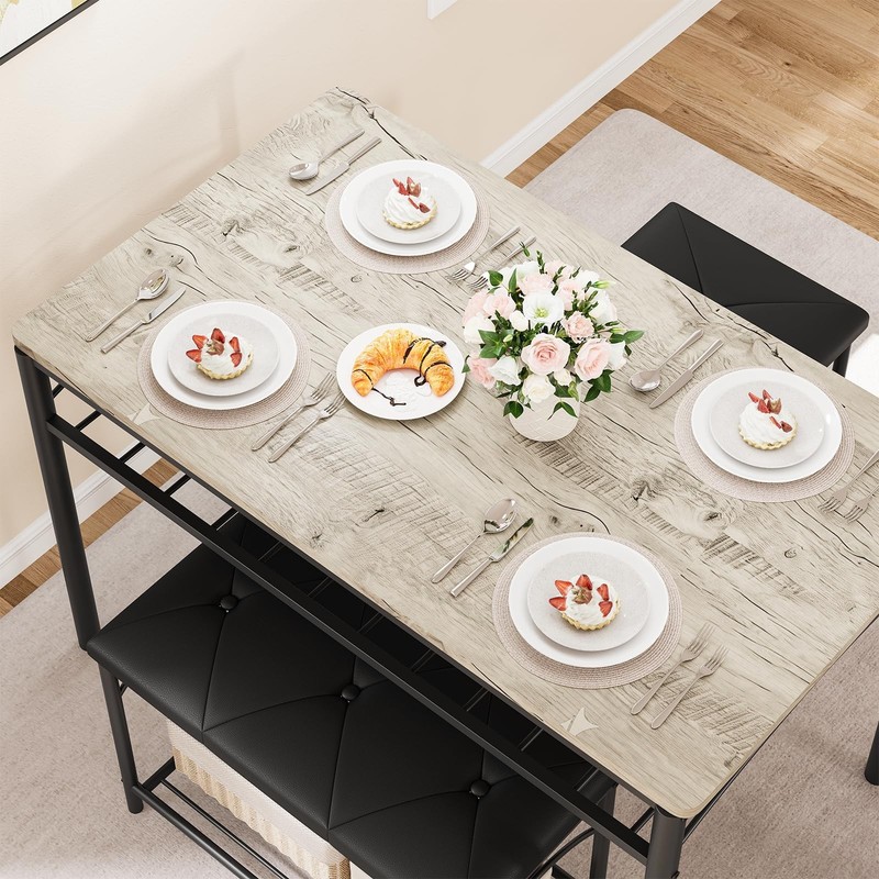 Dining Table Set for 4 with Upholstered Benches and 2 Stools, Modern Space Sa... gallery