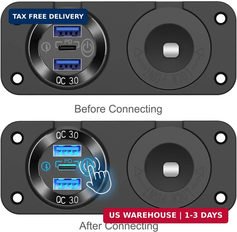 12V USB Outlet Marine Switch Panel 12 Volt Plug, PD3.0 & Dual Quick Charge 3.0 U gallery
