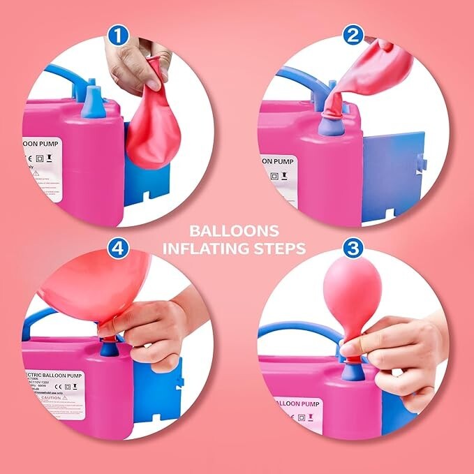 Portable Electric Balloon Pump 2 Nozzle Air Blower Inflator Party w Ribbon FREE gallery