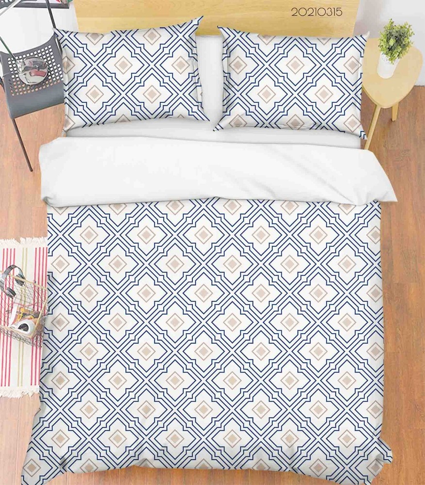3D Geometric Pattern Blue Brown Quilt Cover Set Bedding Sets Pillowcases 64