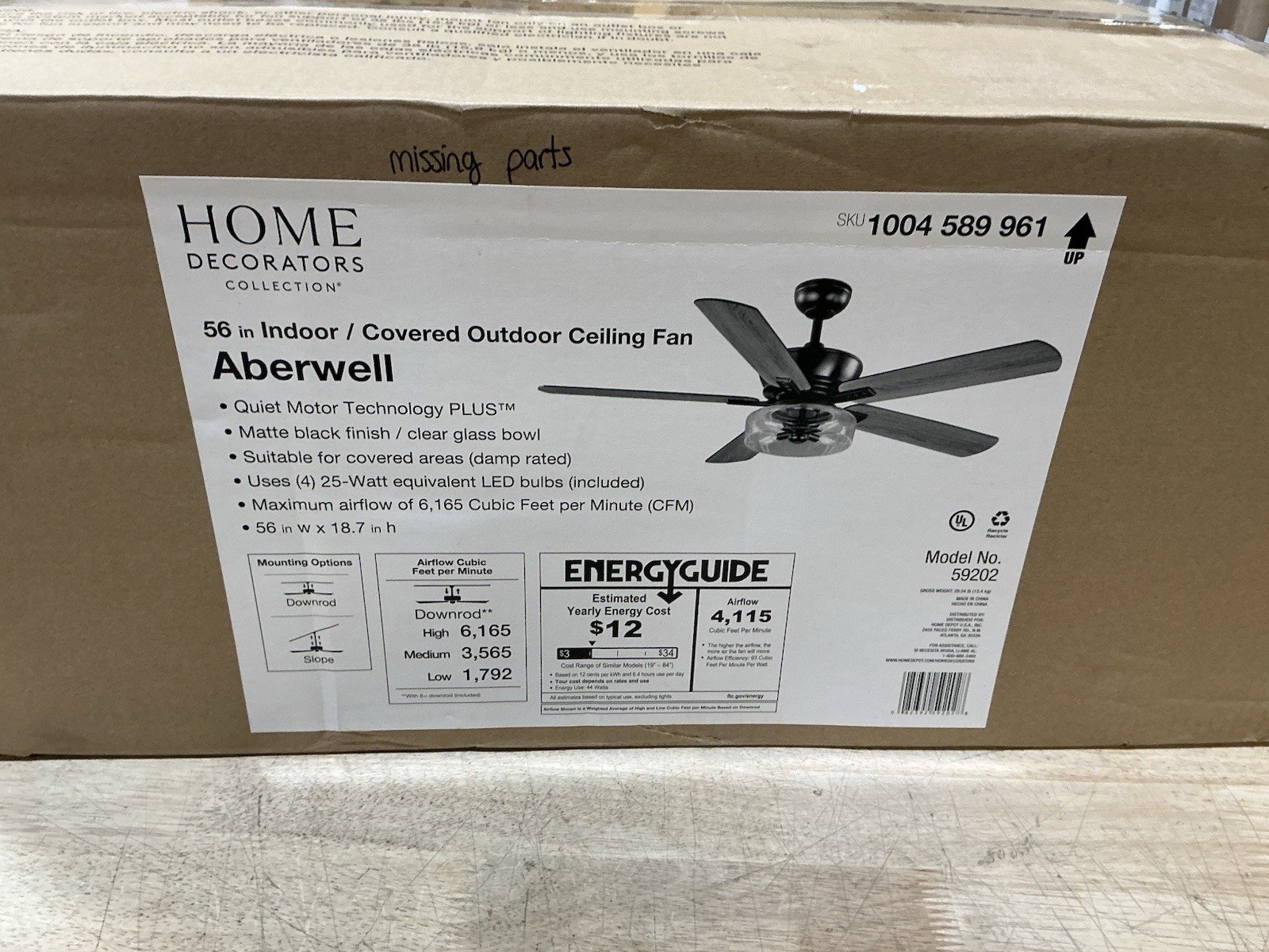 READ DESCRIPTION! HDC Aberwell 56” LED Indoor/outdoor Matte Black Ceiling Fan… gallery