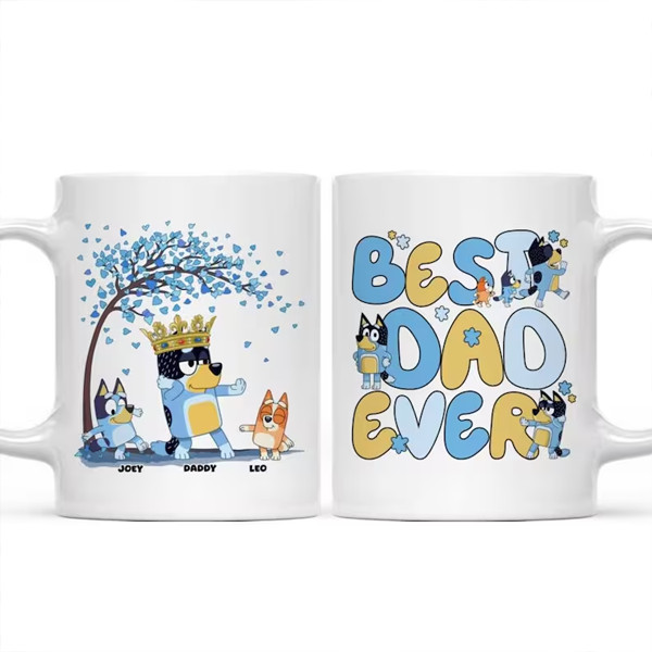 Bluey Best Dad Ever Mug, Personalized Family Gift, CUSTOM Names Cup, Cute Cartoo gallery