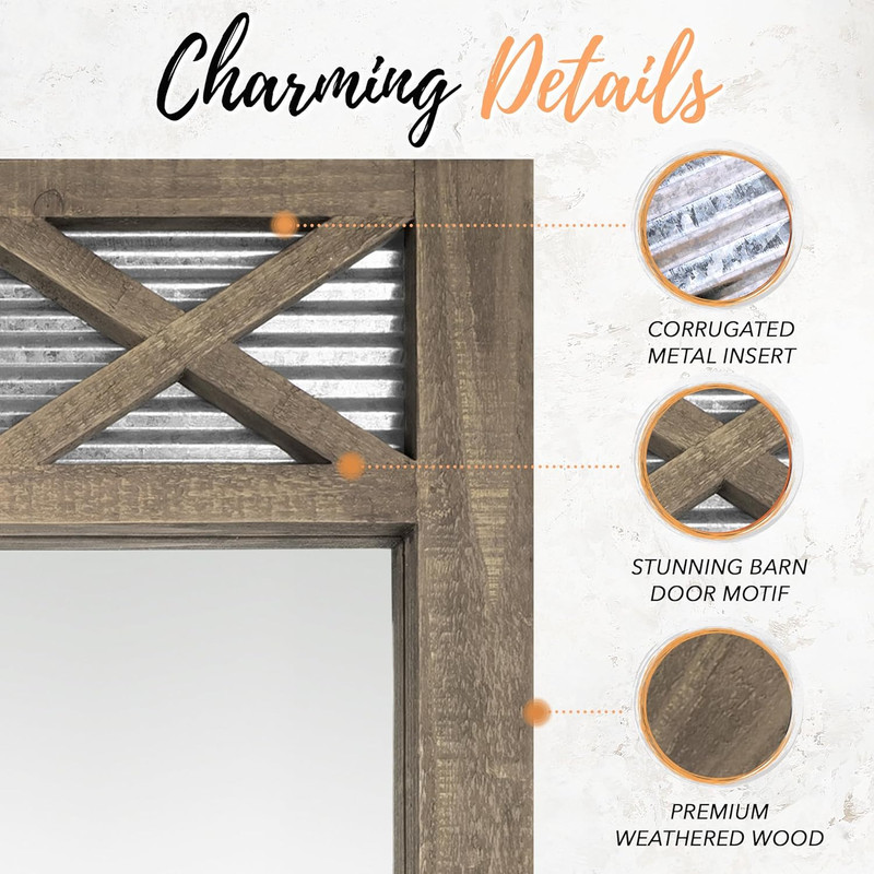 Rustic Farmhouse Bathroom Mirror - Large 28" x 34" Wall Decor in Brown gallery
