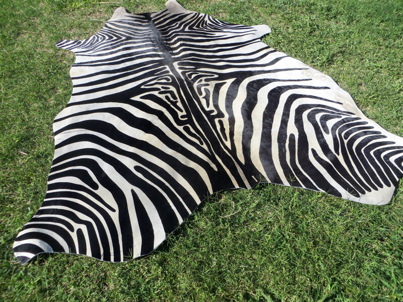 LARGE !! ZEBRA print printed Cowhide Rug natural Cow Hide Skin beige white Z gallery