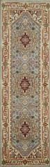 8ft Light Blue & Rust Hand-Knotted Traditional Runner Rug Wool