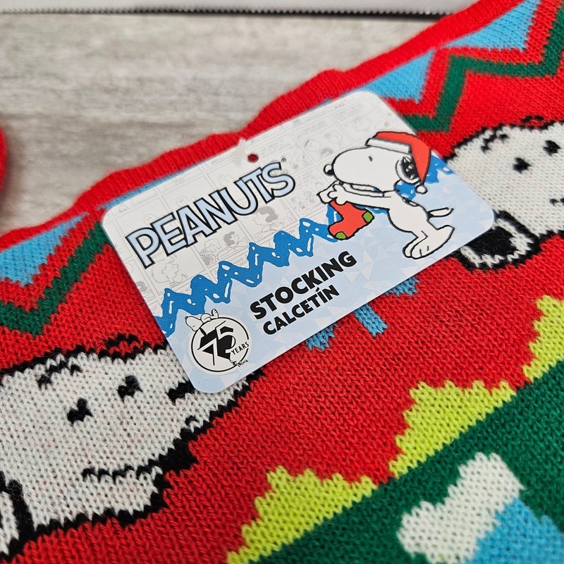 Peanuts Snoopy Christmas Stocking Red Green Holiday Knit Festive Gift gallery
