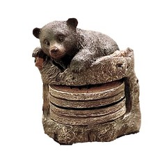 Drink Coasters with Holder – Bear and Tree Trunk (4 coasters)