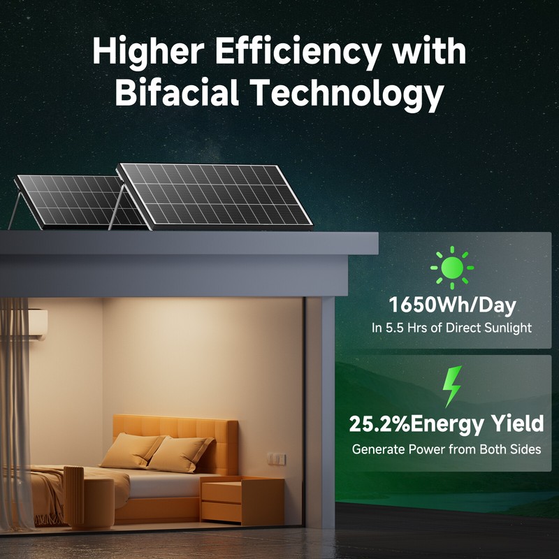 300W (600W) Bifacial N-Type Solar Panel Mono 12/24V Charging Camping Off-Grid RV gallery