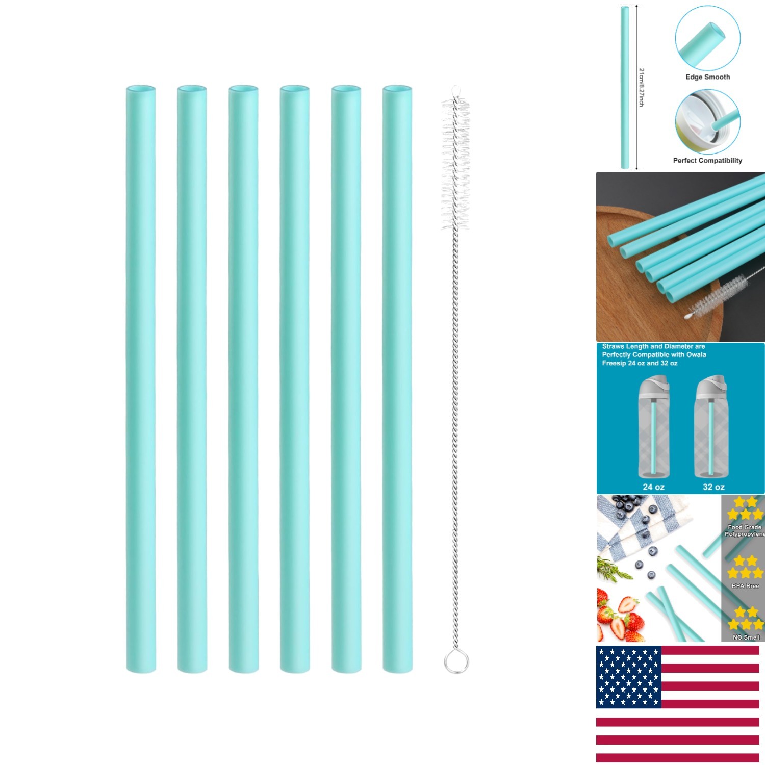 Owala FreeSip Replacement Straws - 6 Pack BPA-Free + Easy Clean Brush Included gallery