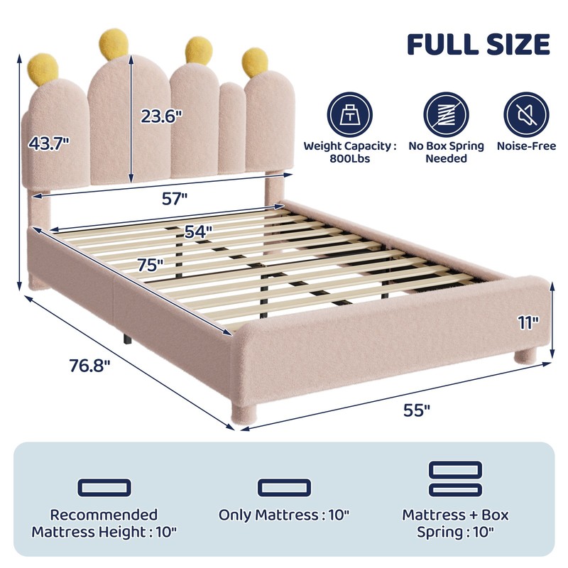 NAIZEA Bed Frame Twin Full Boucle Upholstered Platform Bed Frame with Headboard gallery