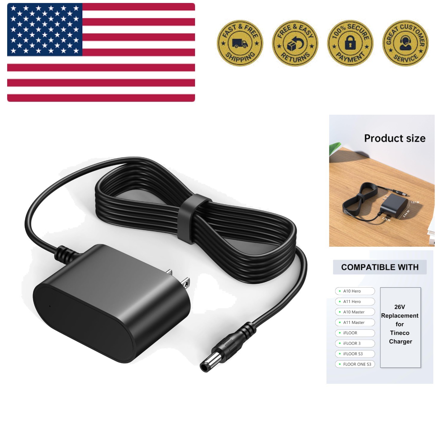 26V Charger Compatible with TINECO Cordless Vacuum Charger for A10 Dash A11 S... gallery
