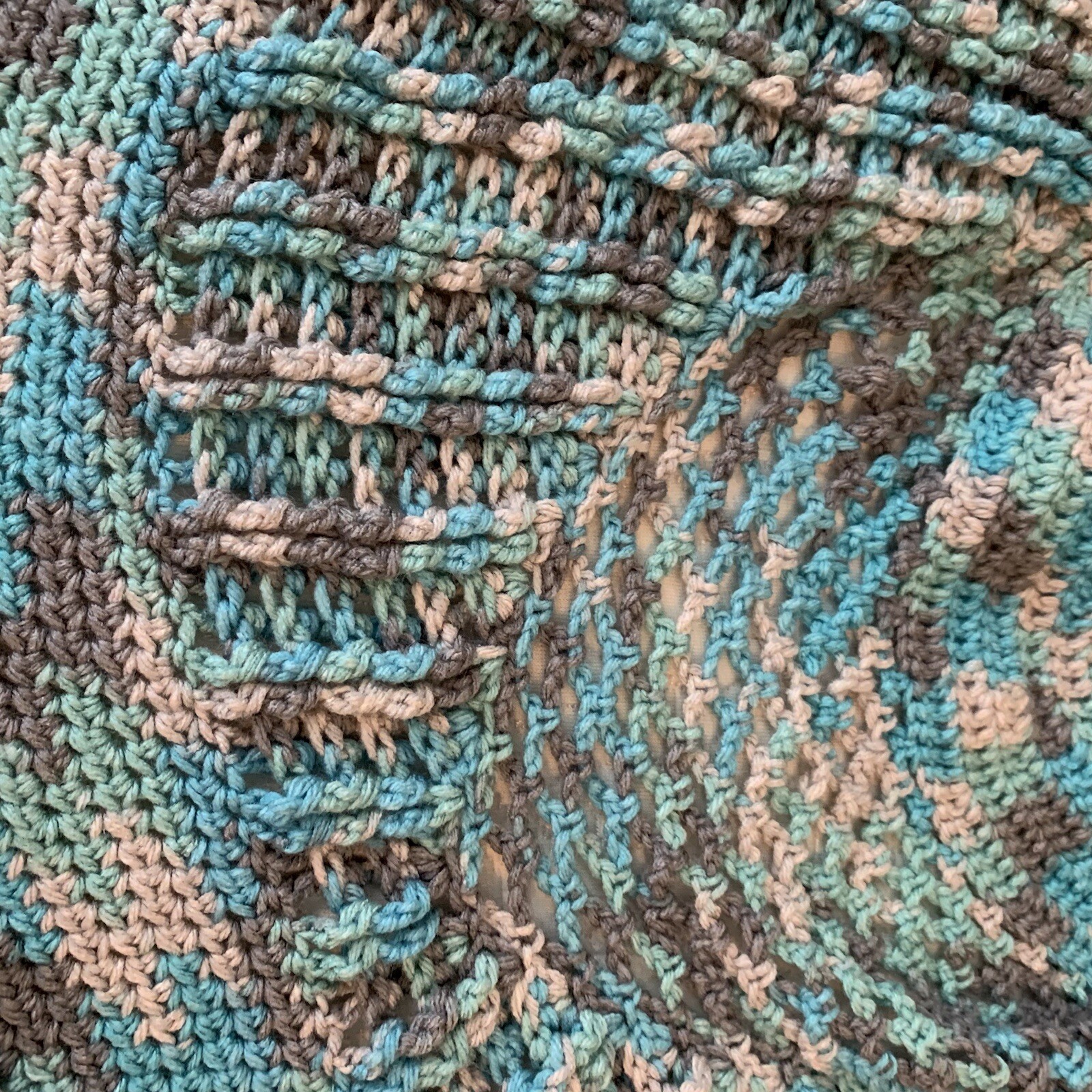 New Afghan Blanket Throw Handmade Crochet Variegated Blue Teal Gray 4.5’ Round gallery