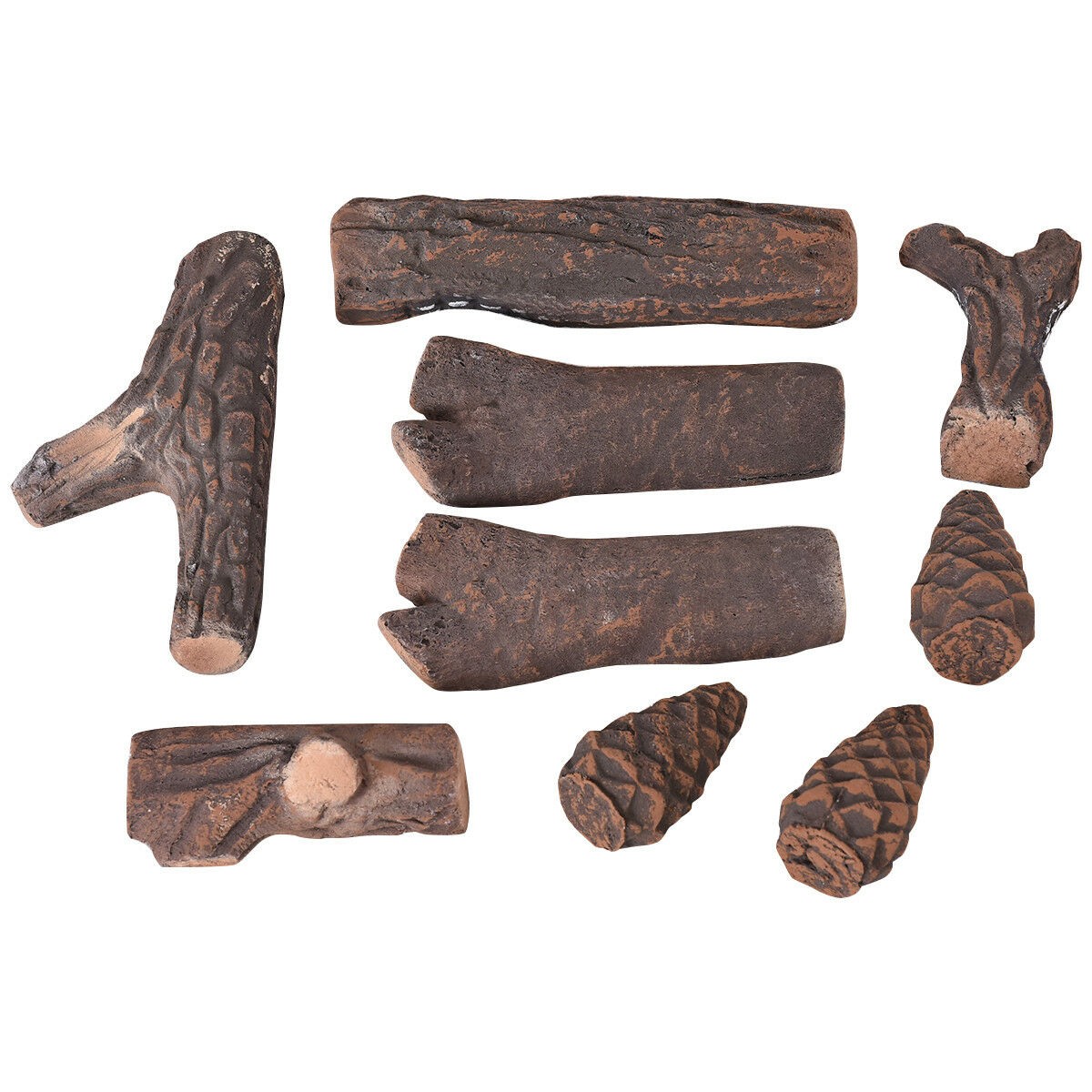 9Pieces Ceramic Wood Gas Fireplace Log Set Imitation Wood Propane Firepit Logs gallery