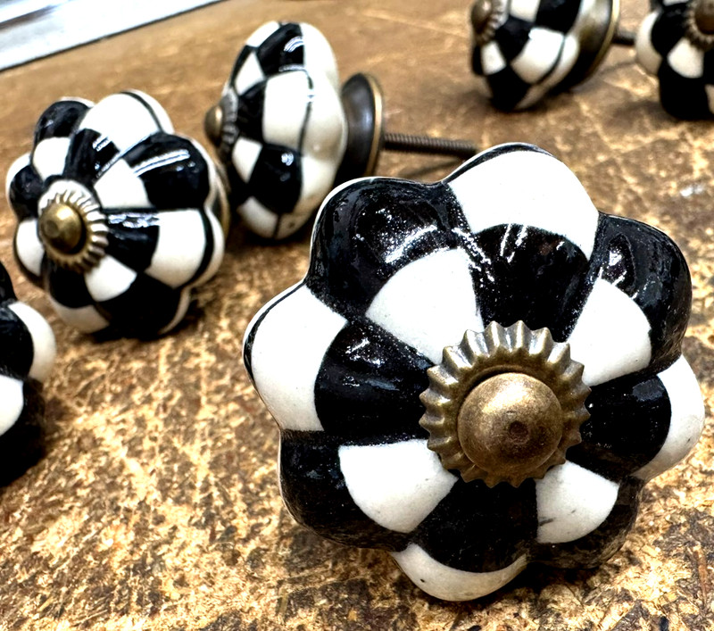2 Checkered Ceramic Courtly Check Knobs Cabinet Pulls Furniture Hardware Childs gallery