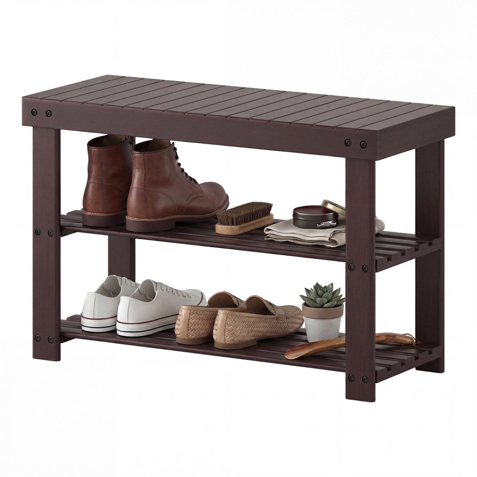 CONCETTA 27in Bamboo Shoe Rack Bench 3 Tier Storage Organizer Brown FREESHIP gallery