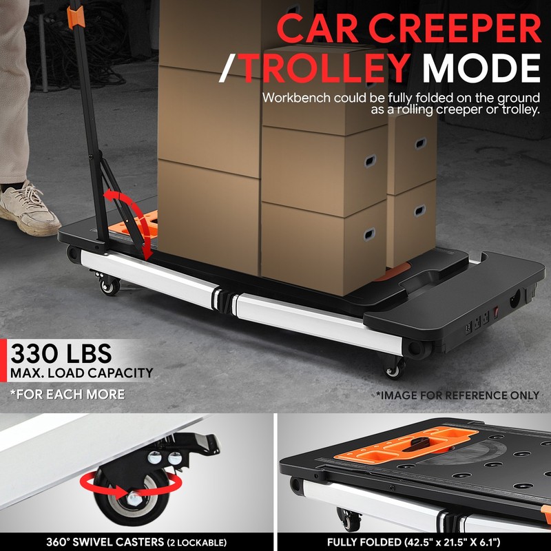 220 LBS 7-In-1 Multifunctioanl Adjustable Foldable Work Bench w/ 4 Wheels Orange gallery