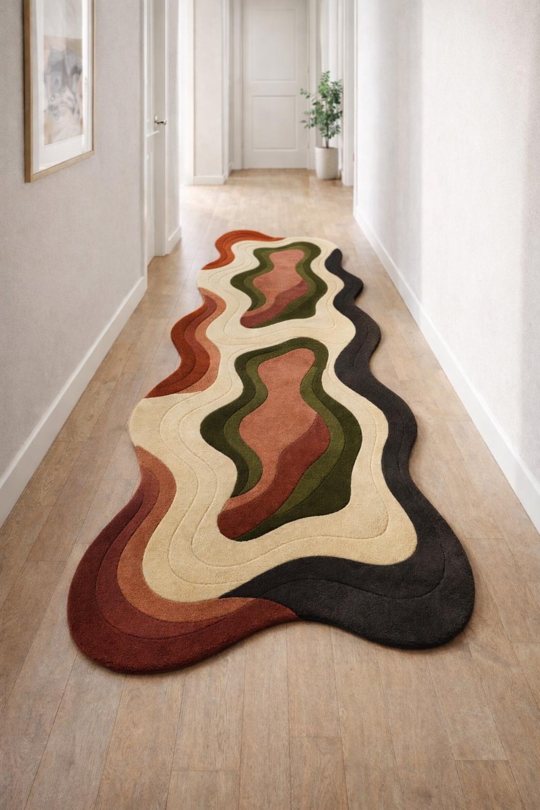 Abstract Wavy Runner Rug | Irregular Shape Hand Tufted Runner | Modern Hallway gallery