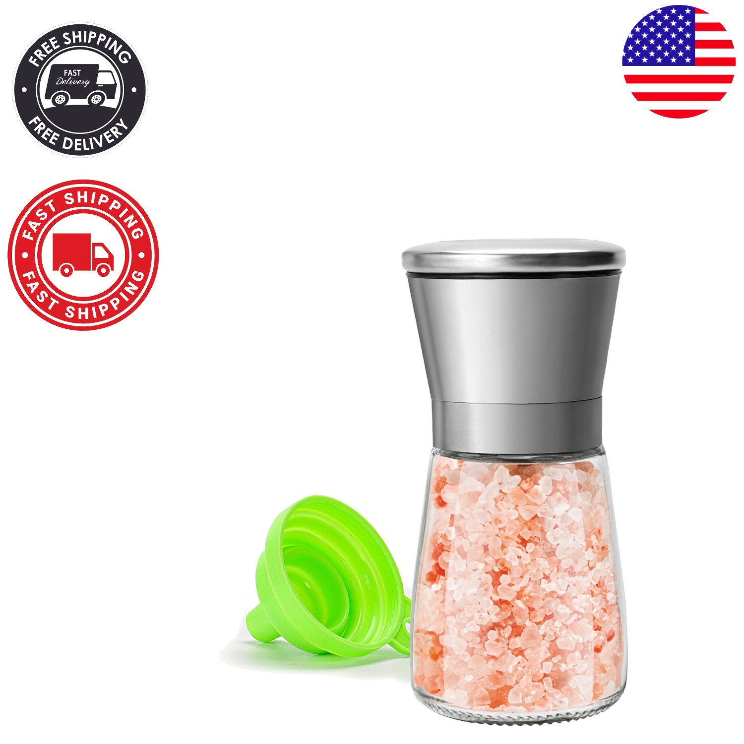 Manual Salt & Pepper Grinder Set - 6 Oz Refillable Glass Mill with Steel Cap gallery