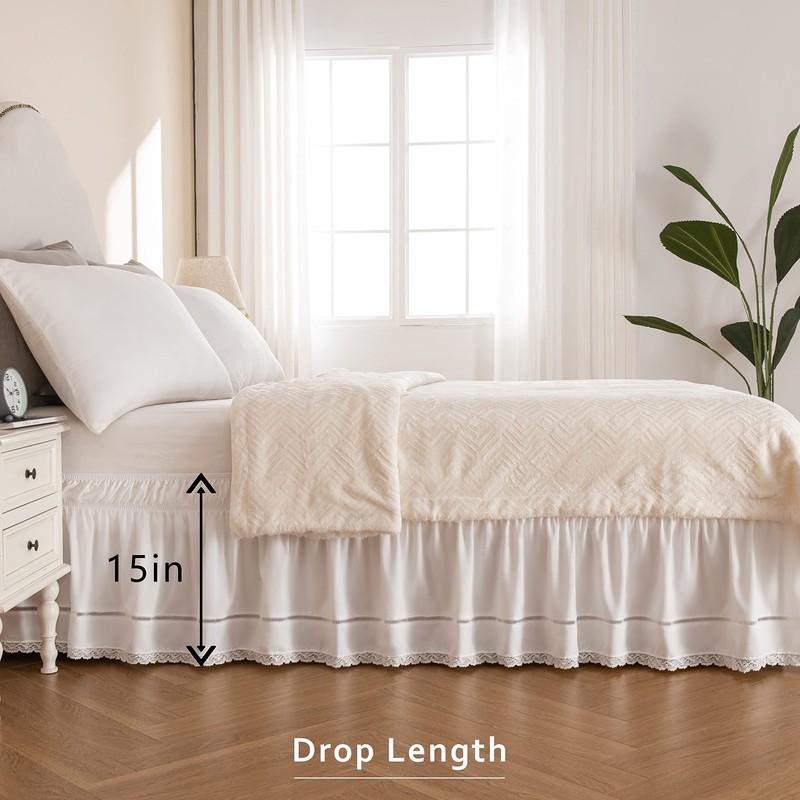 Wrap Around Ruffled Lace Bed Skirt Elastic Dust Ruffle with Adjustable Belts15 gallery