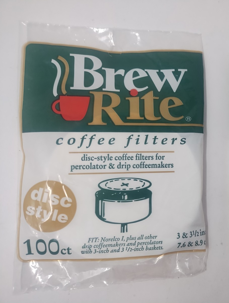Brew Rite Coffee Filters, 3", 3 1/2" Basket Disc Drip and Percolator 100 Count gallery