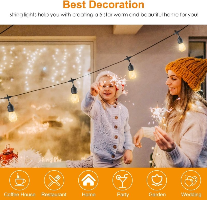 48ft String Lights RGB Cafe LED String Lights w/15 S14 Bulbs Backyard Waterproof gallery