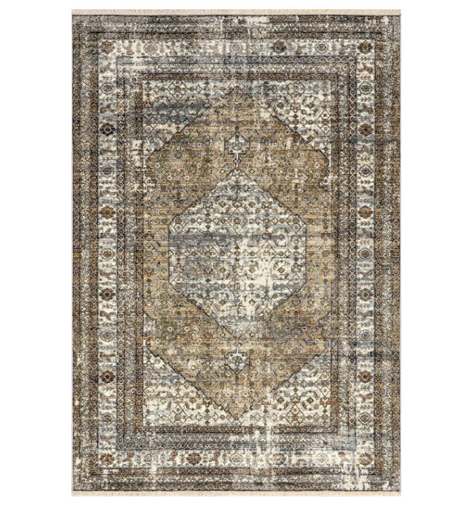 nuLOOM Fringed Performance Area Rug 4'x6' Charvi Light Brown Medallion Design gallery