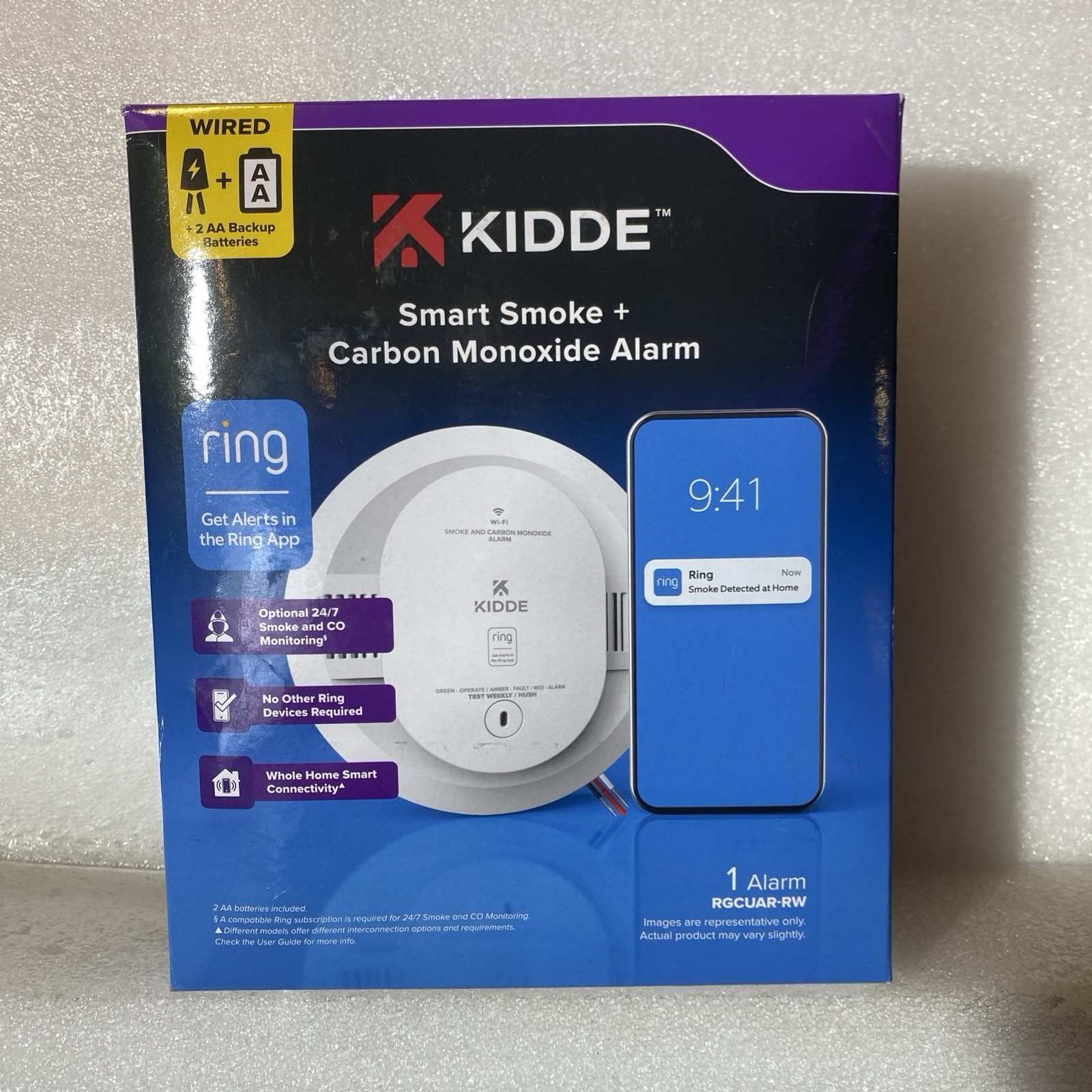 Wi-Fi Kidde Ring Enabled Smart Smoke + Carbon Alarm Wired RGCUAR mfg 2025 gallery