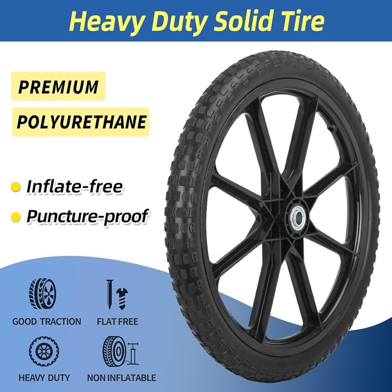 20in Flat Free Solid Airless Tire Heavy Duty Replacement Rubbermaid Equipment US gallery