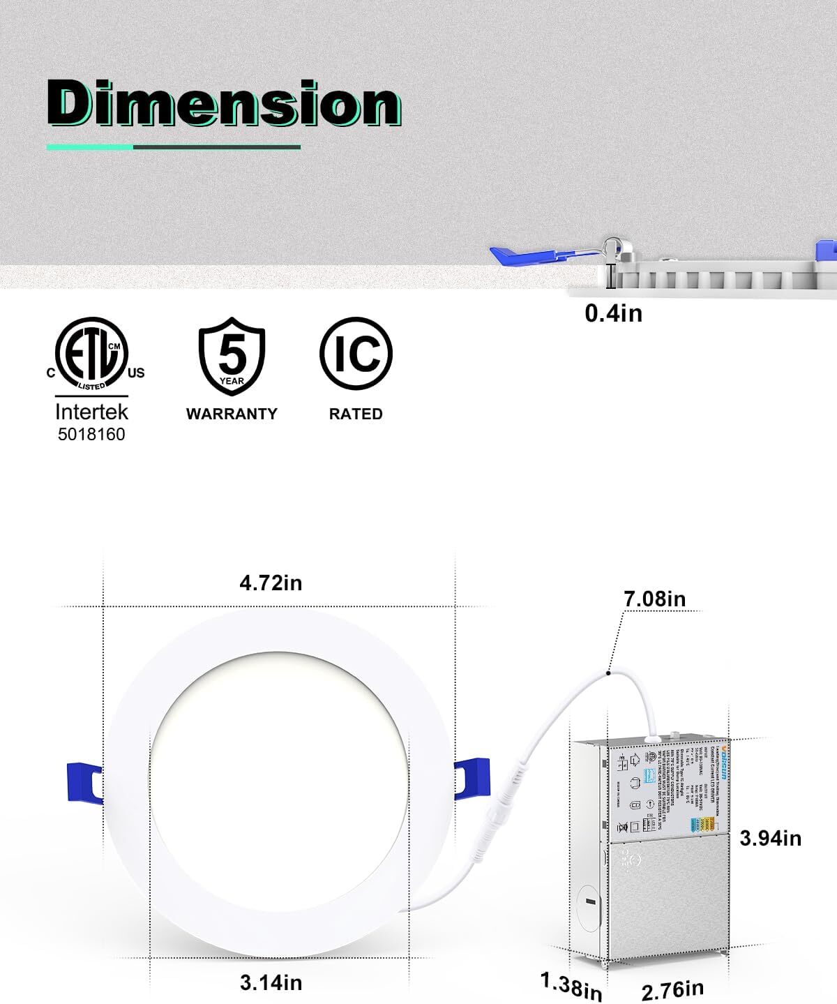 4 Inch 5CCT LED Recessed Ceiling Dimmable Light with Junction Box 2700K-5000K gallery