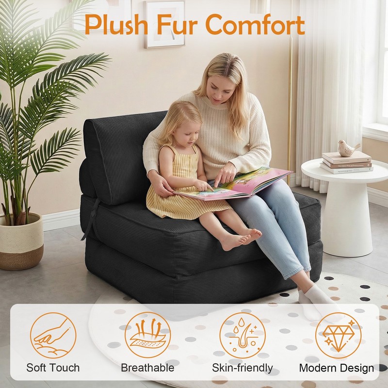 Folding Single Sofa Bed, Convertible Sleeper Chair Bed Couches w/ Dual-Cushion gallery