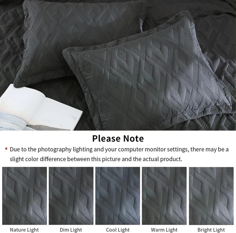 3PCS Black Reversible Quilt Bedding Set Lightweight Bed All Seasons 96"x106 King gallery