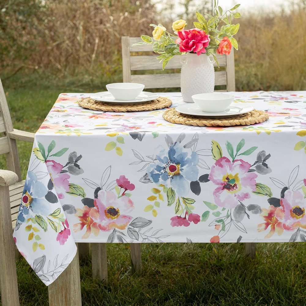 Spillproof Spring/Summer Durable Heavyweight Fabric Indoor Outdoor Tablecloth, W