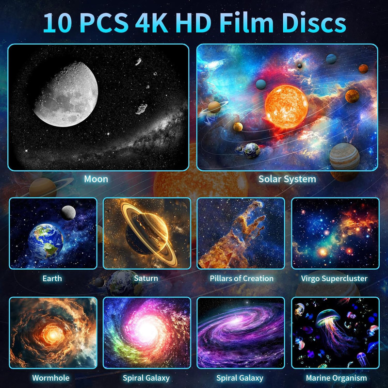 Galaxy Projector，Upgraded 4K HD Star Projector Lens, 10 Slides Image Planetarium gallery